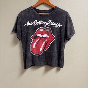 Rolling Stones Womens Graphic Band T-Shirt Size L Cropped 90s Y2K Music Rock